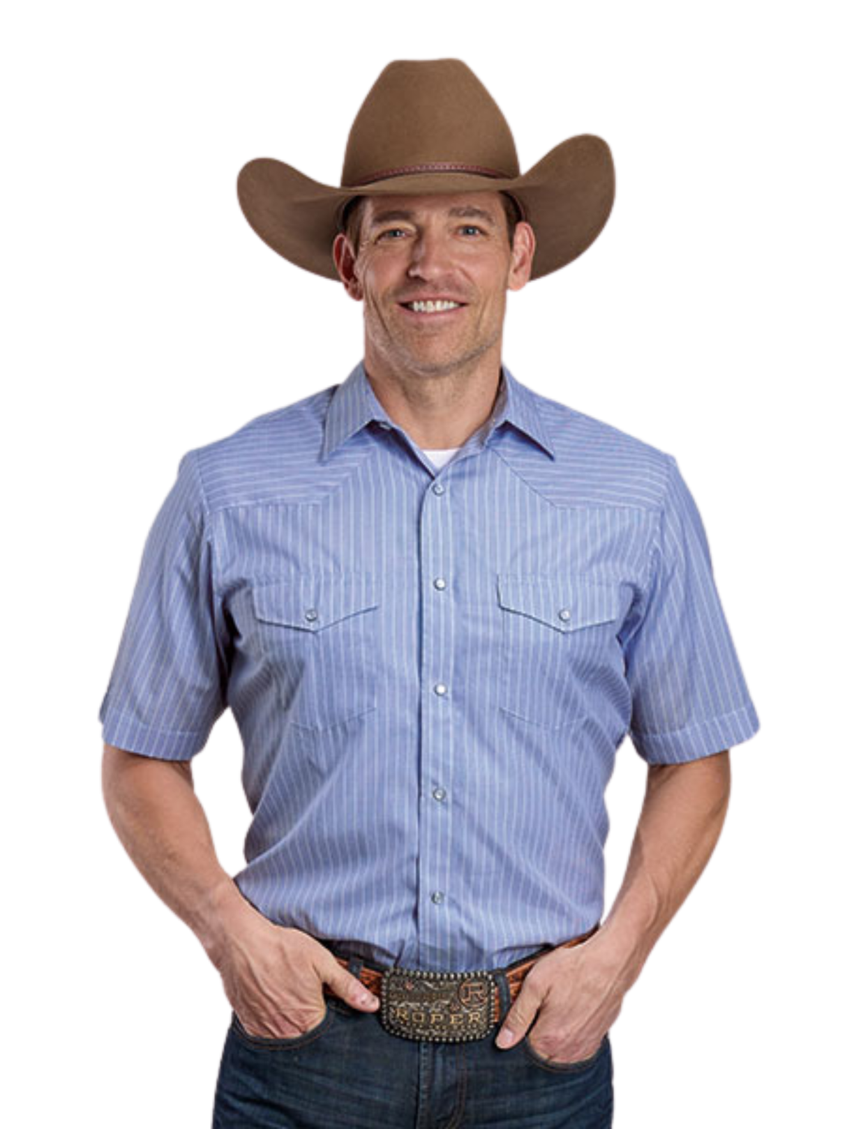 Chemise Western Blue/White Wide Stripe - Homme