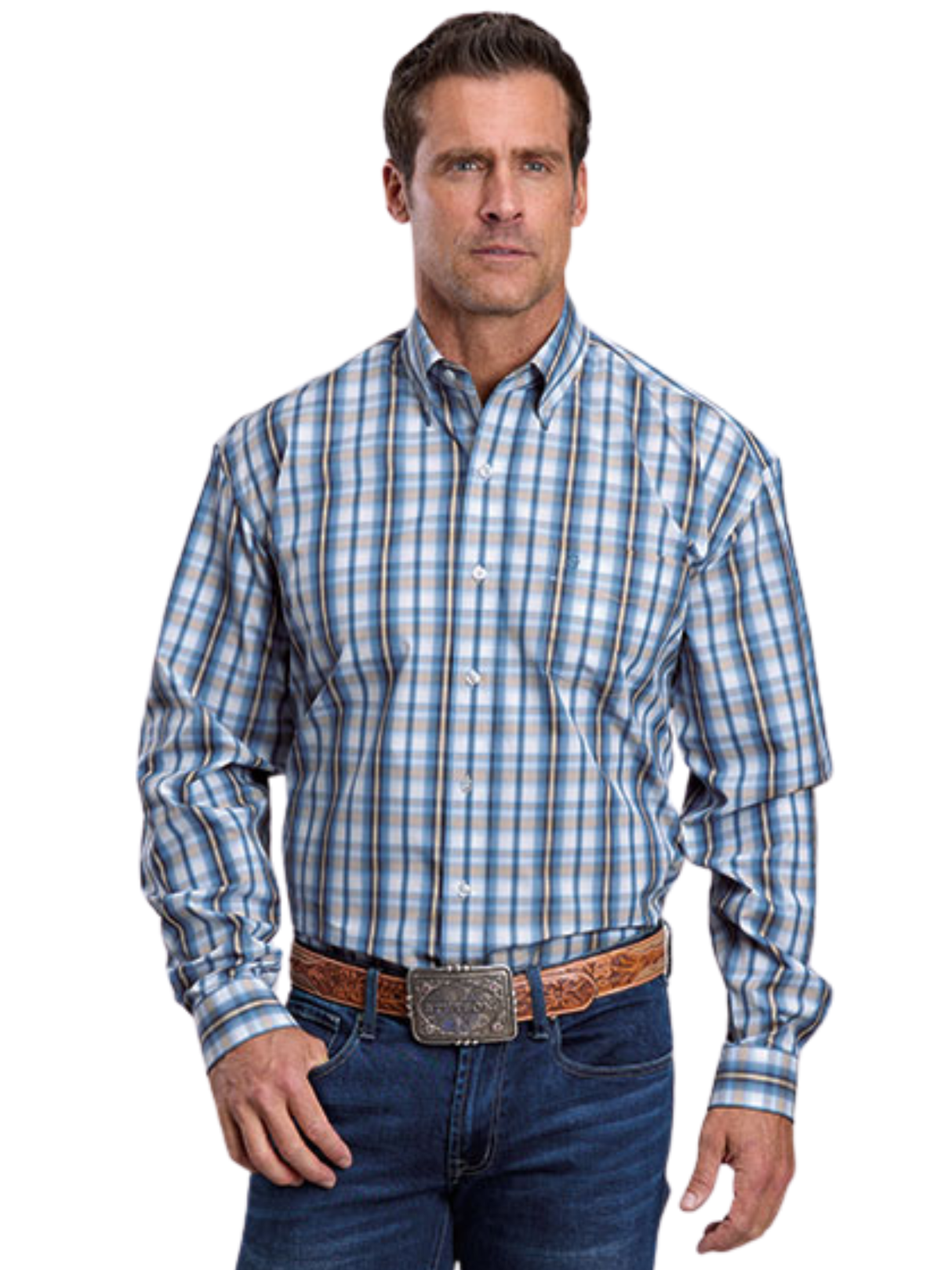 2879 Blue Vintage Dobby Western Shirt - Men