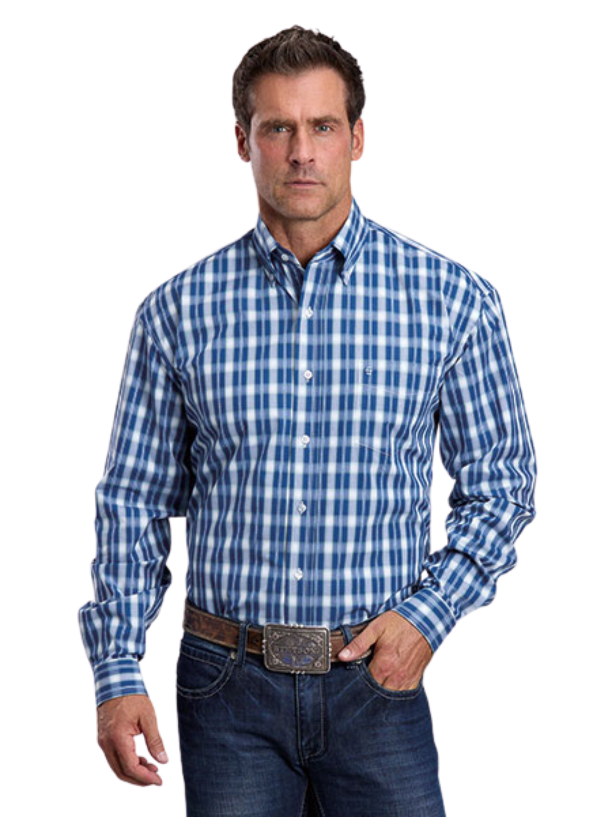 Chemise Western à carreaux Navy Check Dobby - Homme