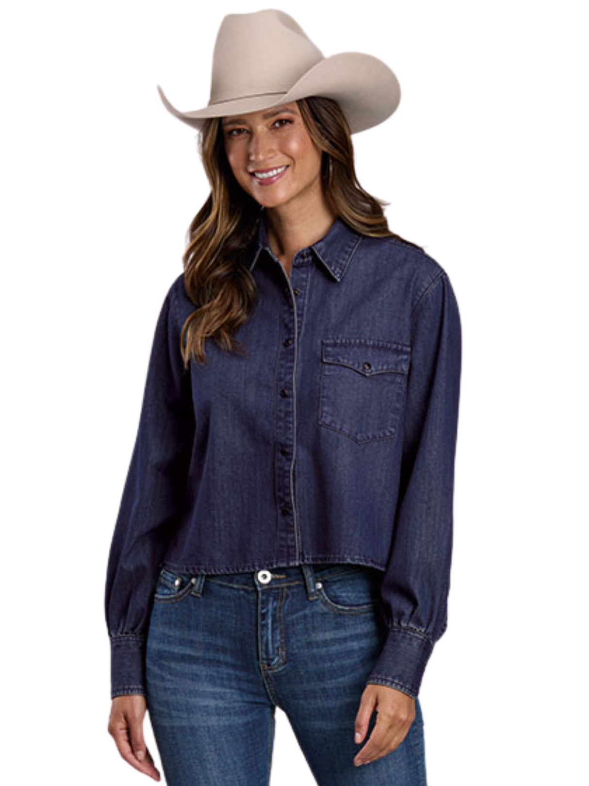 Veste de Denim Crop Top Brodé Desert au dos - Femme