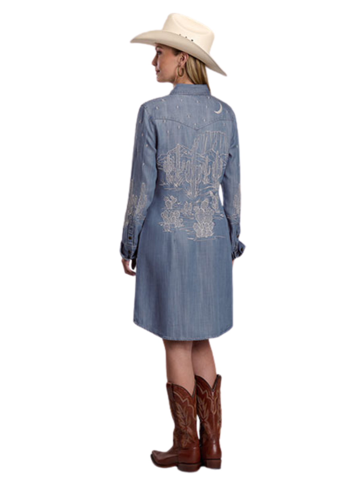 Robe de denim à boutons brodée - Femme