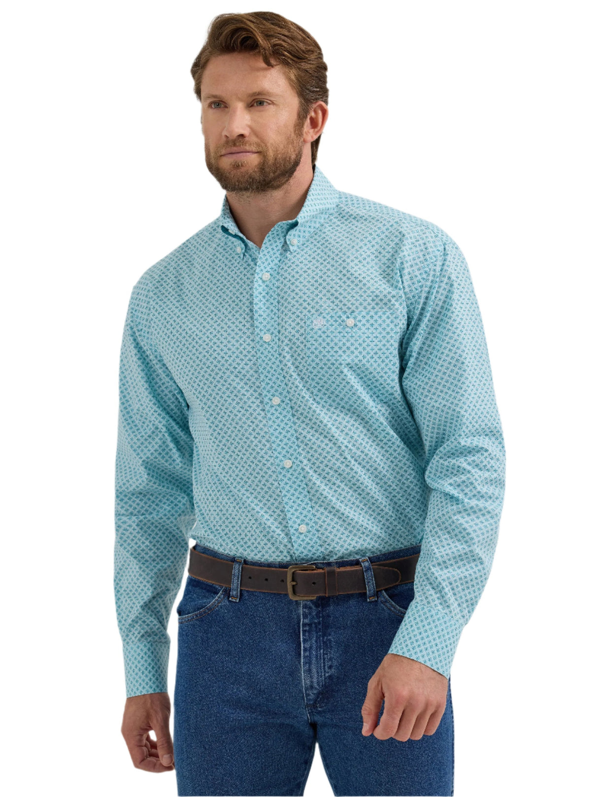 Classic Relaxed Fit Teal Print Shirt - Men