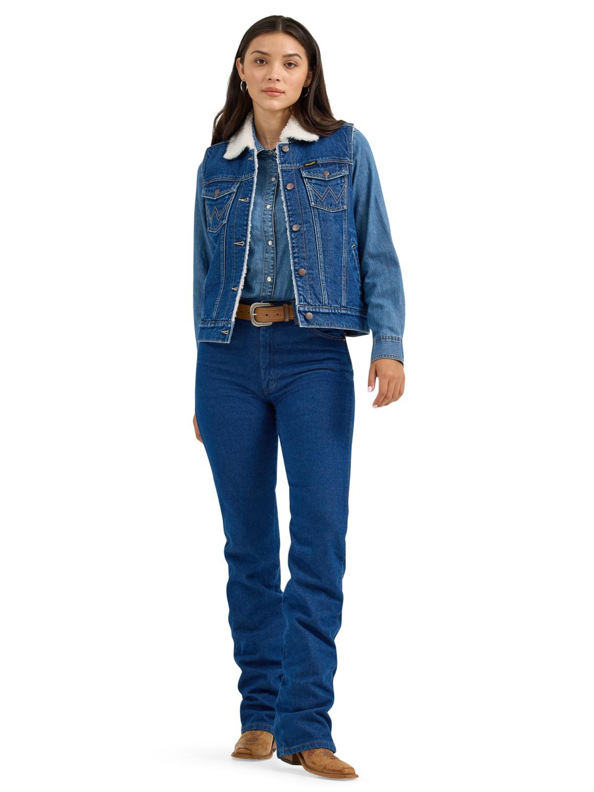 Veste sans manches en Jeans avec doublure en Sherpa - Femme