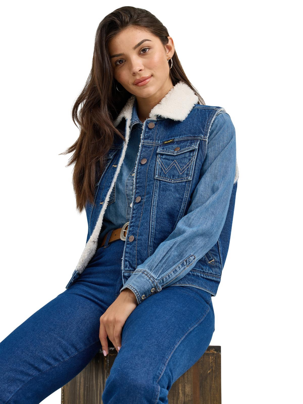 Veste sans manches en Jeans avec doublure en Sherpa - Femme