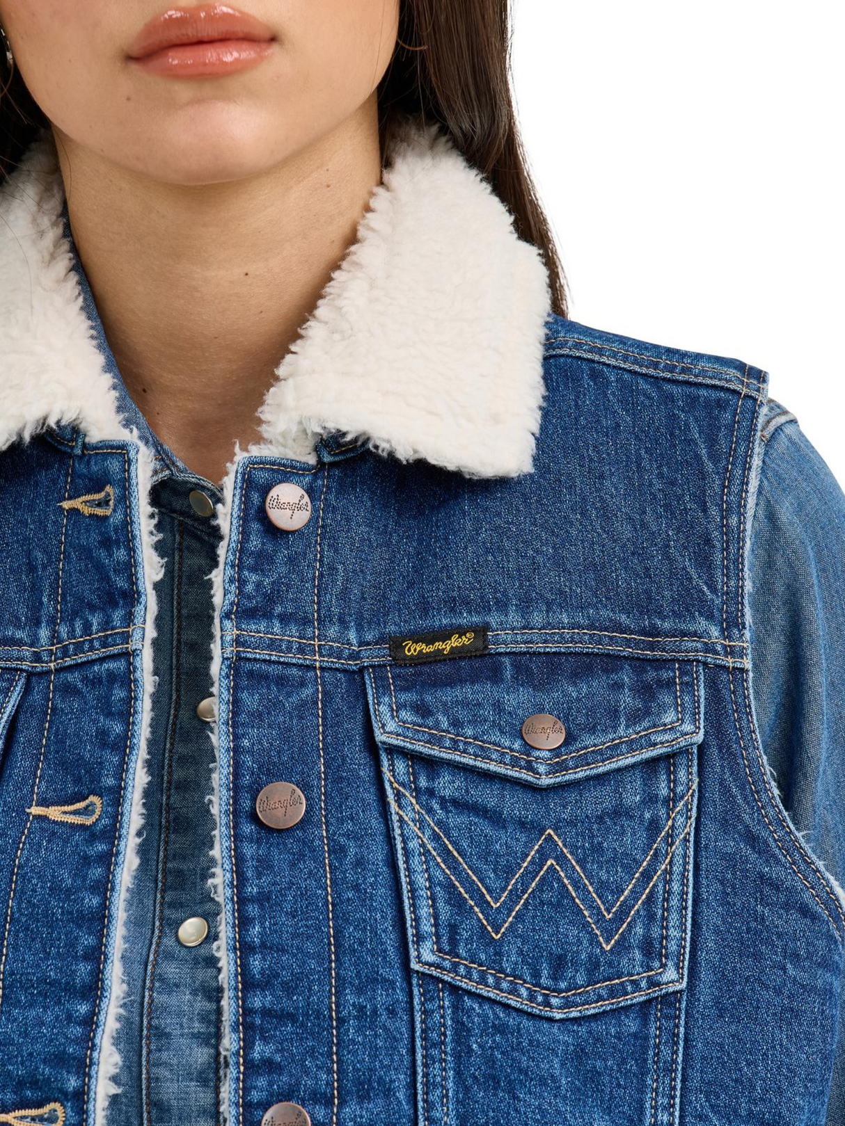Veste sans manches en Jeans avec doublure en Sherpa - Femme