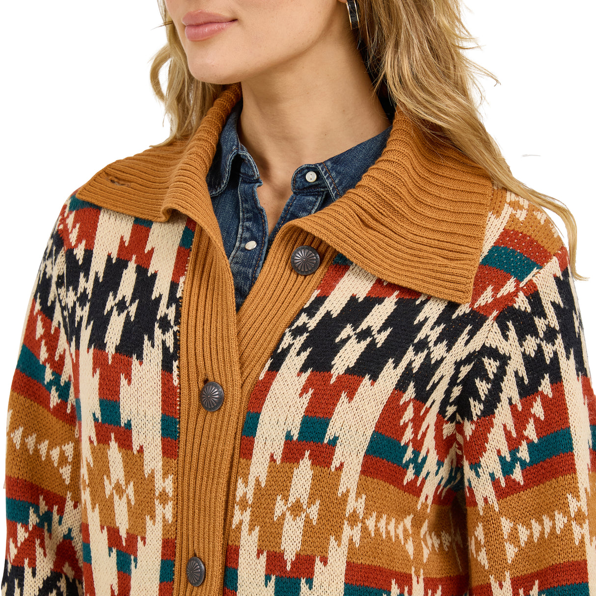 Cardigan Western à Motif Mustard - Femme