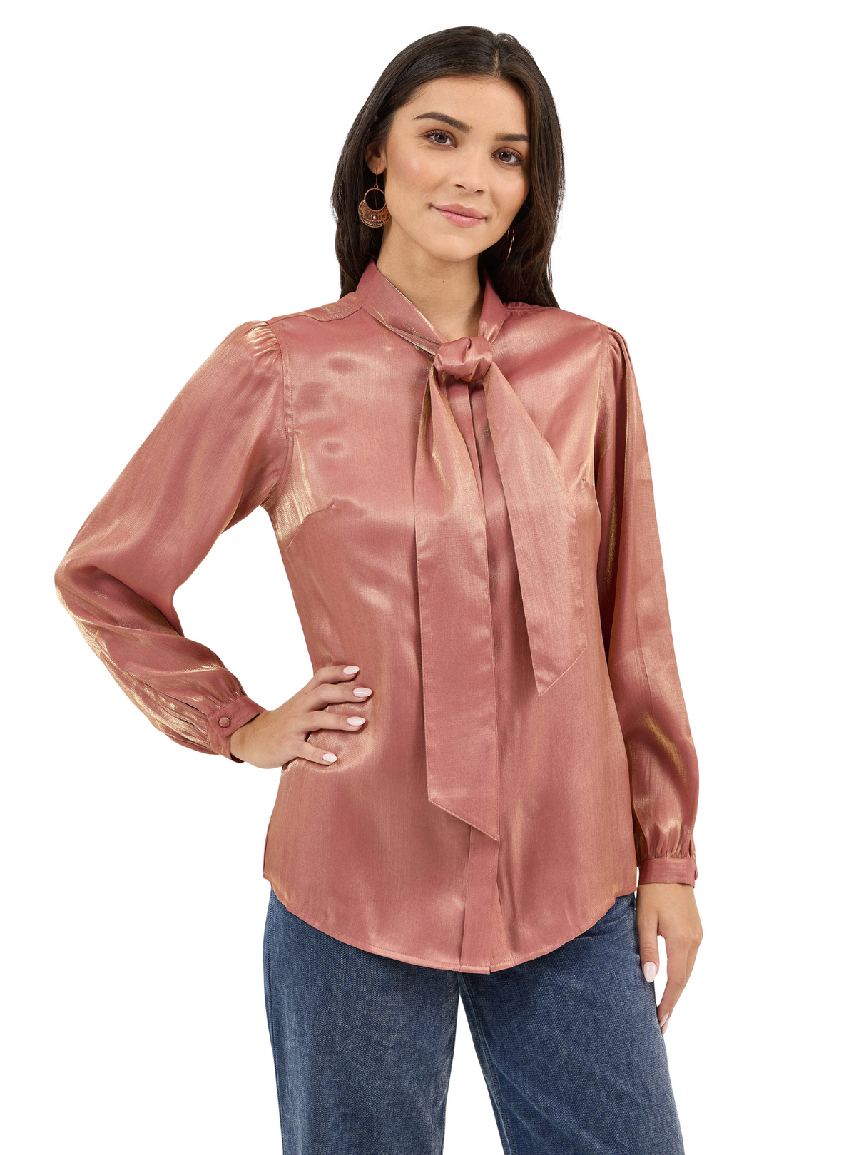 Chemise western Tie Neck Rose Gold - Femme
