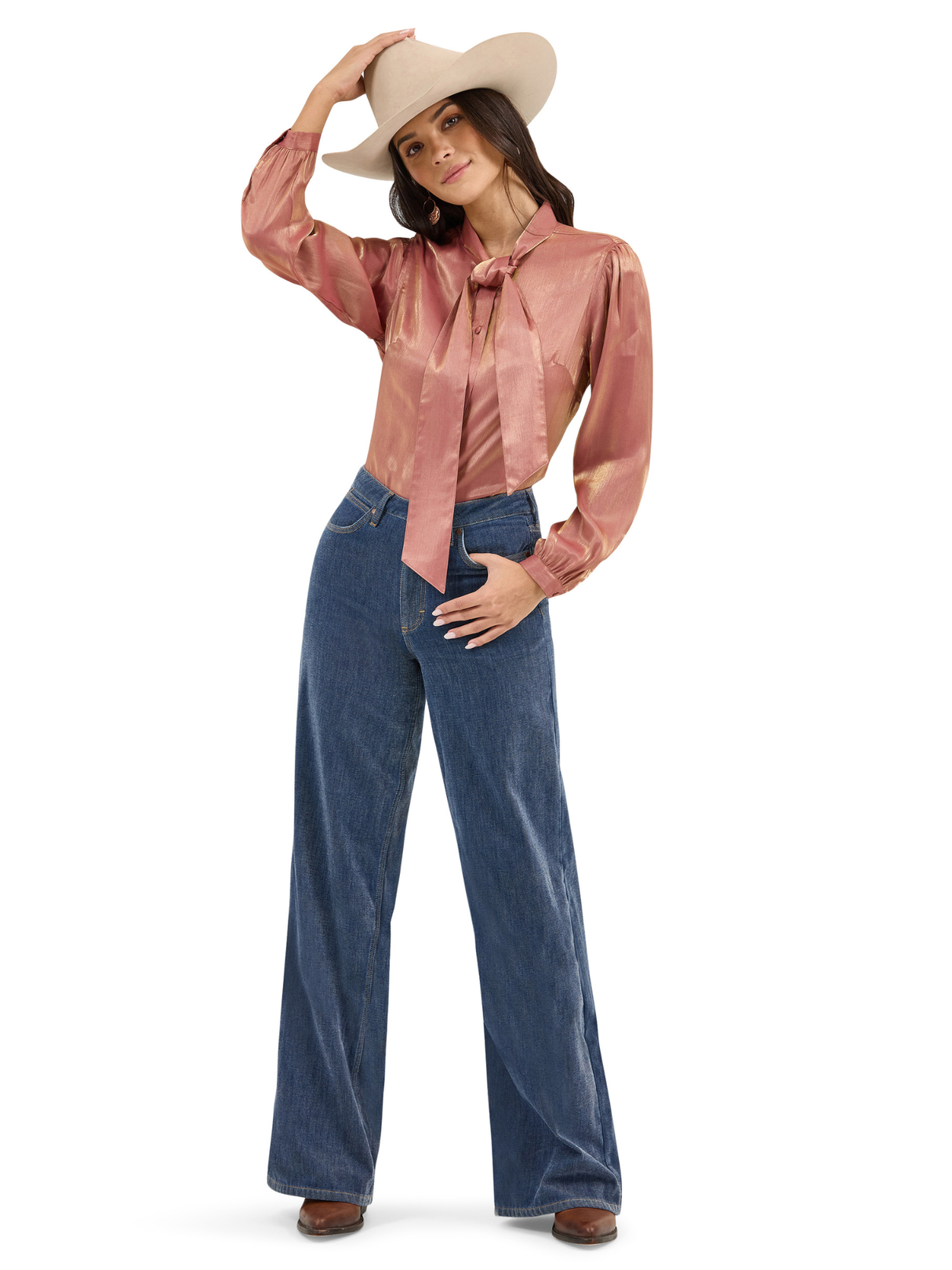 Chemise western Tie Neck Rose Gold - Femme