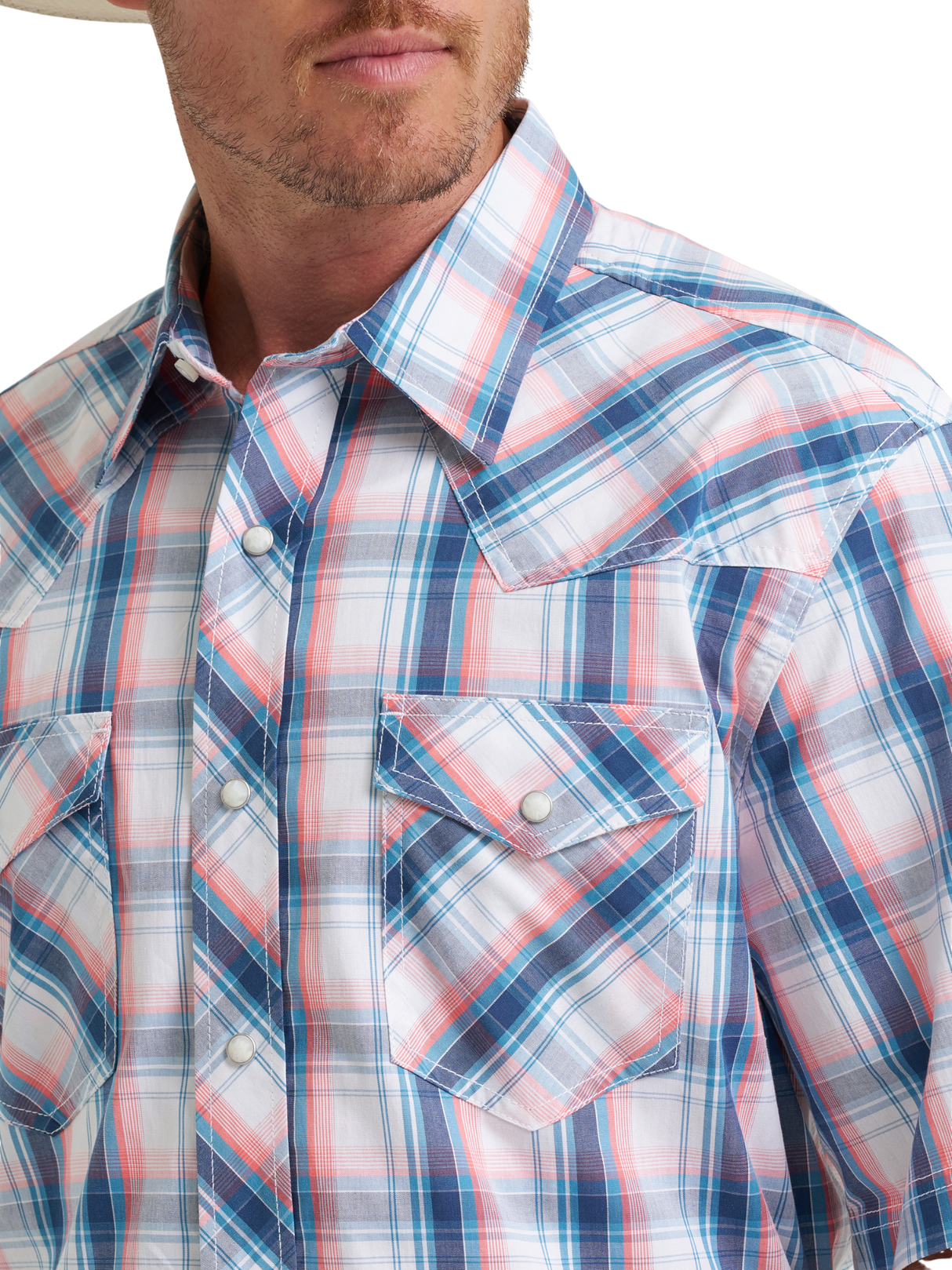 Chemise Western carreauté Blue à manches courtes - Homme