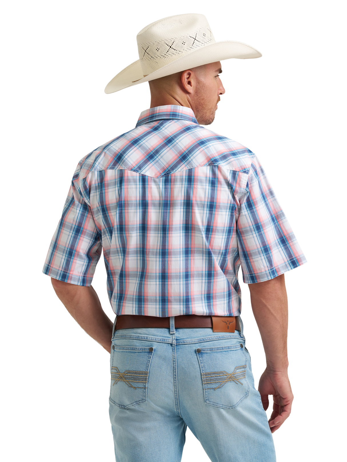 Chemise Western carreauté Blue à manches courtes - Homme