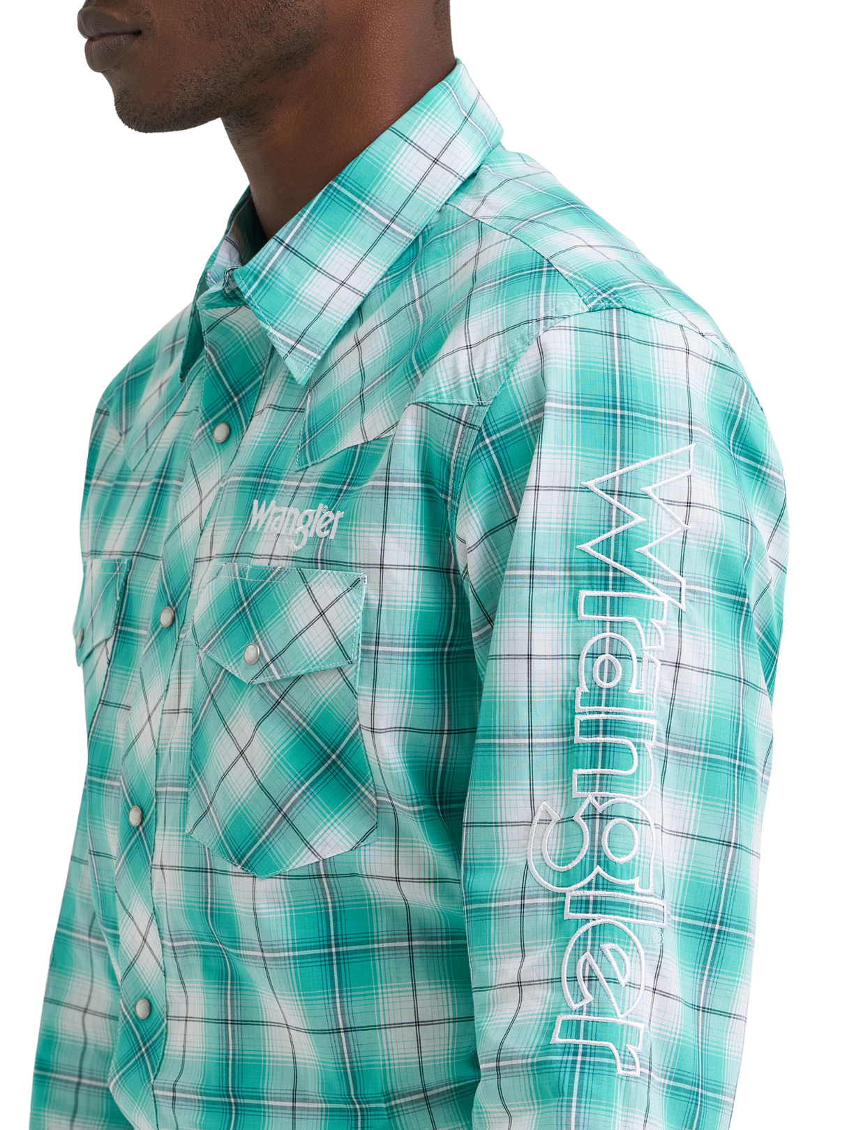 Chemise Western Carreauté Turquoise - Homme