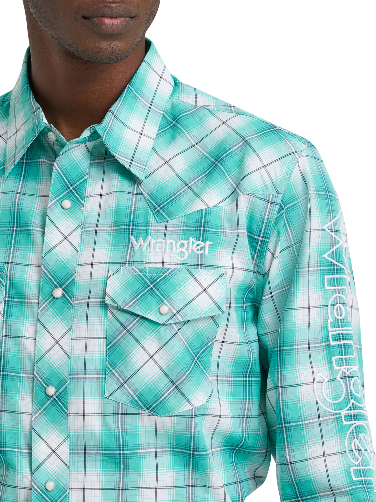 Chemise Western Carreauté Turquoise - Homme