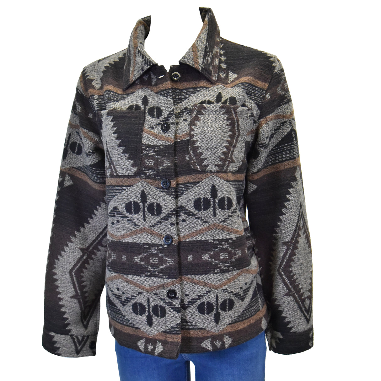 Veste Tissée Boutonnée en Laine- Femme