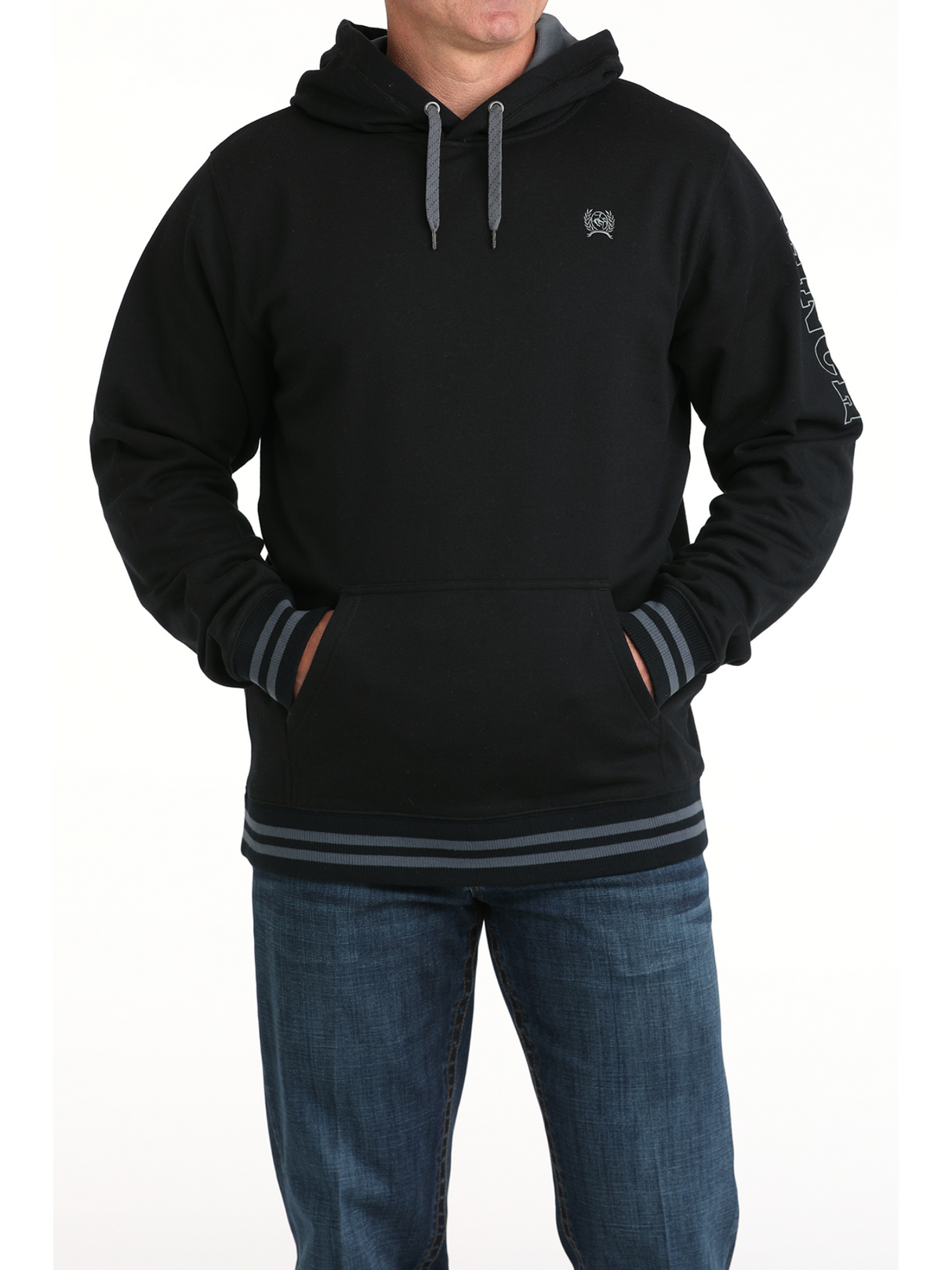 Men's Black Hoodie with Grey Embroidered Logos