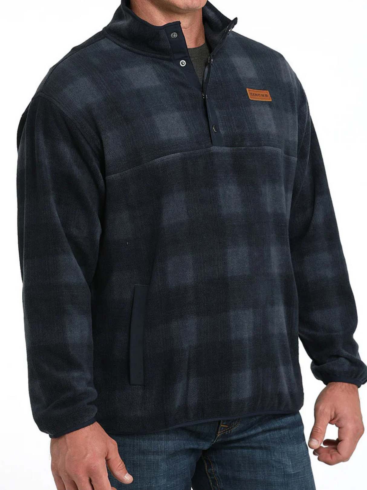 Pull-Over polaire à carreaux bleu marine- Homme