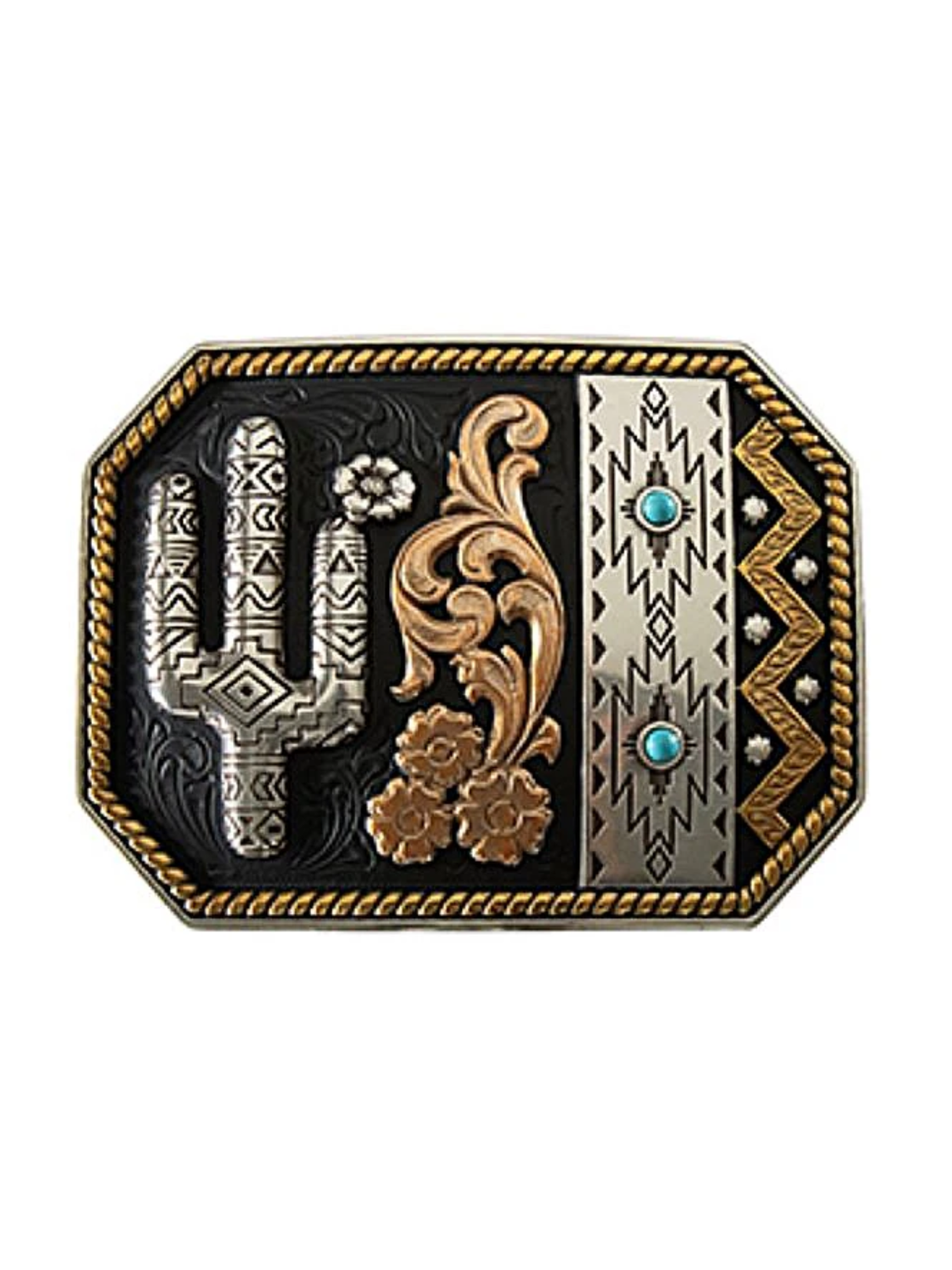 Boucle de ceinture Cactus et turquoises