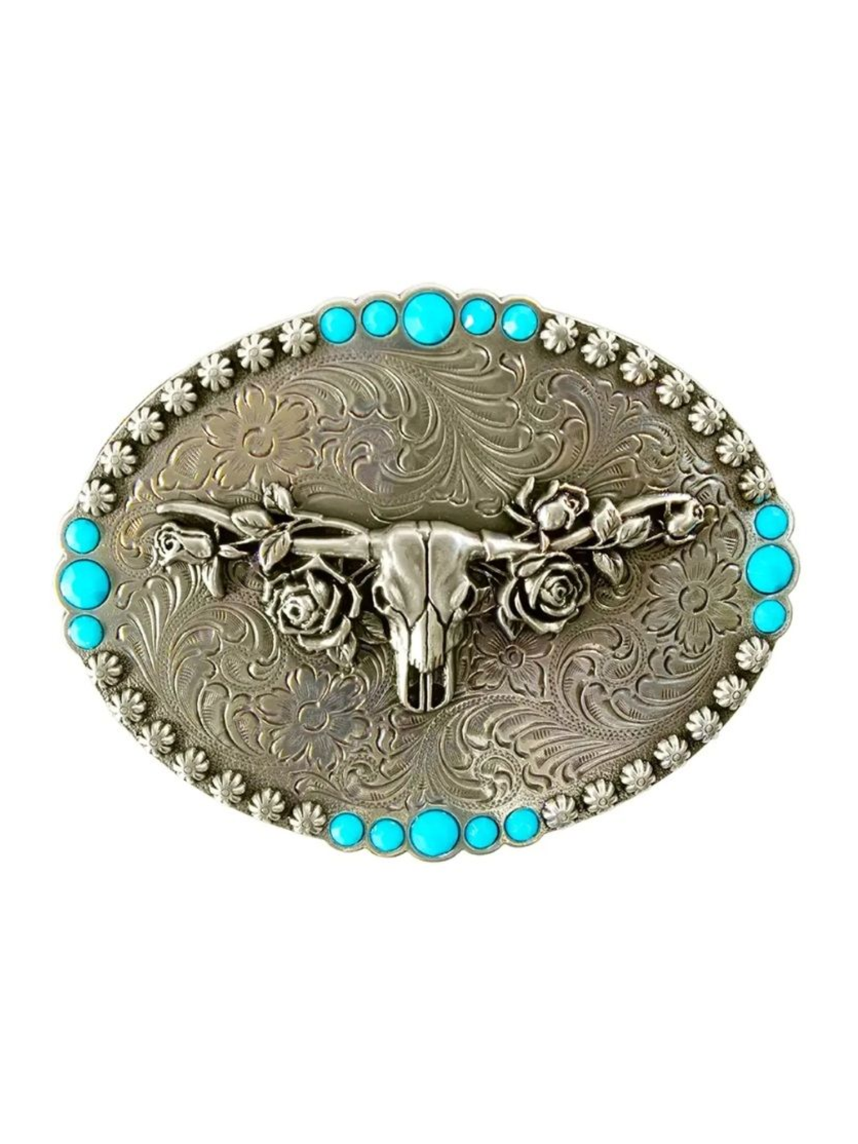 Boucle de ceinture ovale Longhorn et Roses
