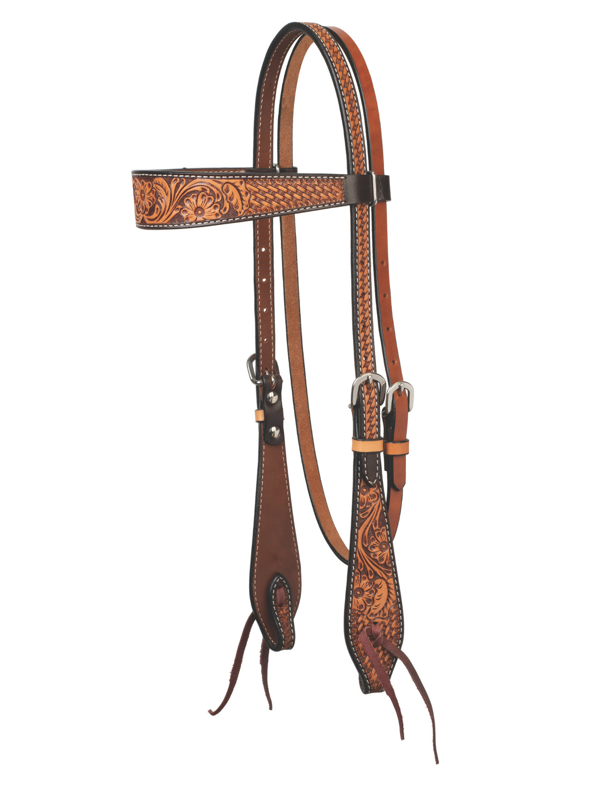 Western Bridle with Frontal Turquoise Cross Floral Tooled