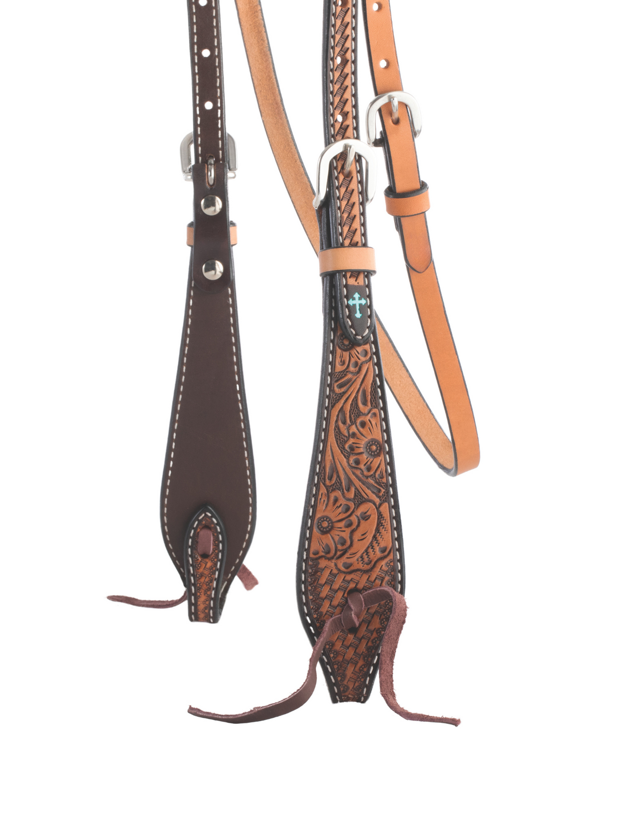 Western Bridle with Frontal Turquoise Cross Floral Tooled