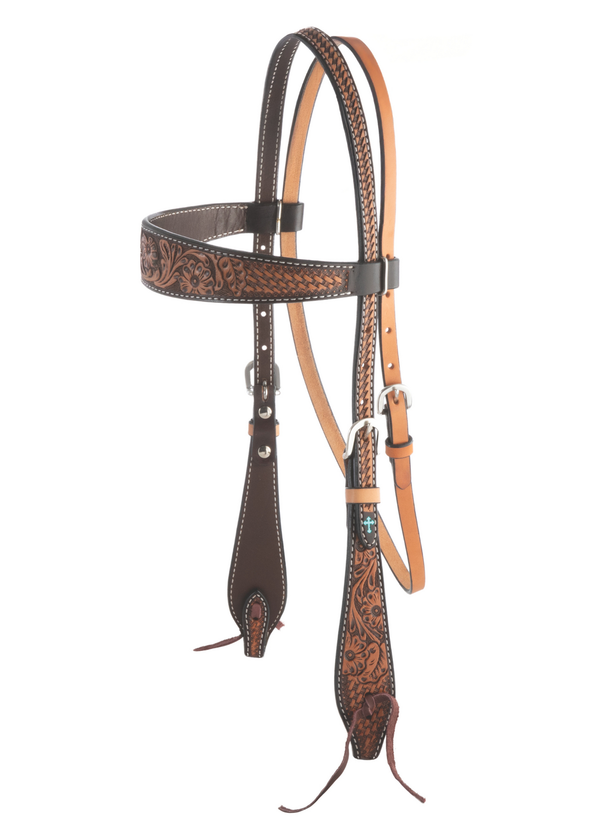 Western Bridle with Frontal Turquoise Cross Floral Tooled