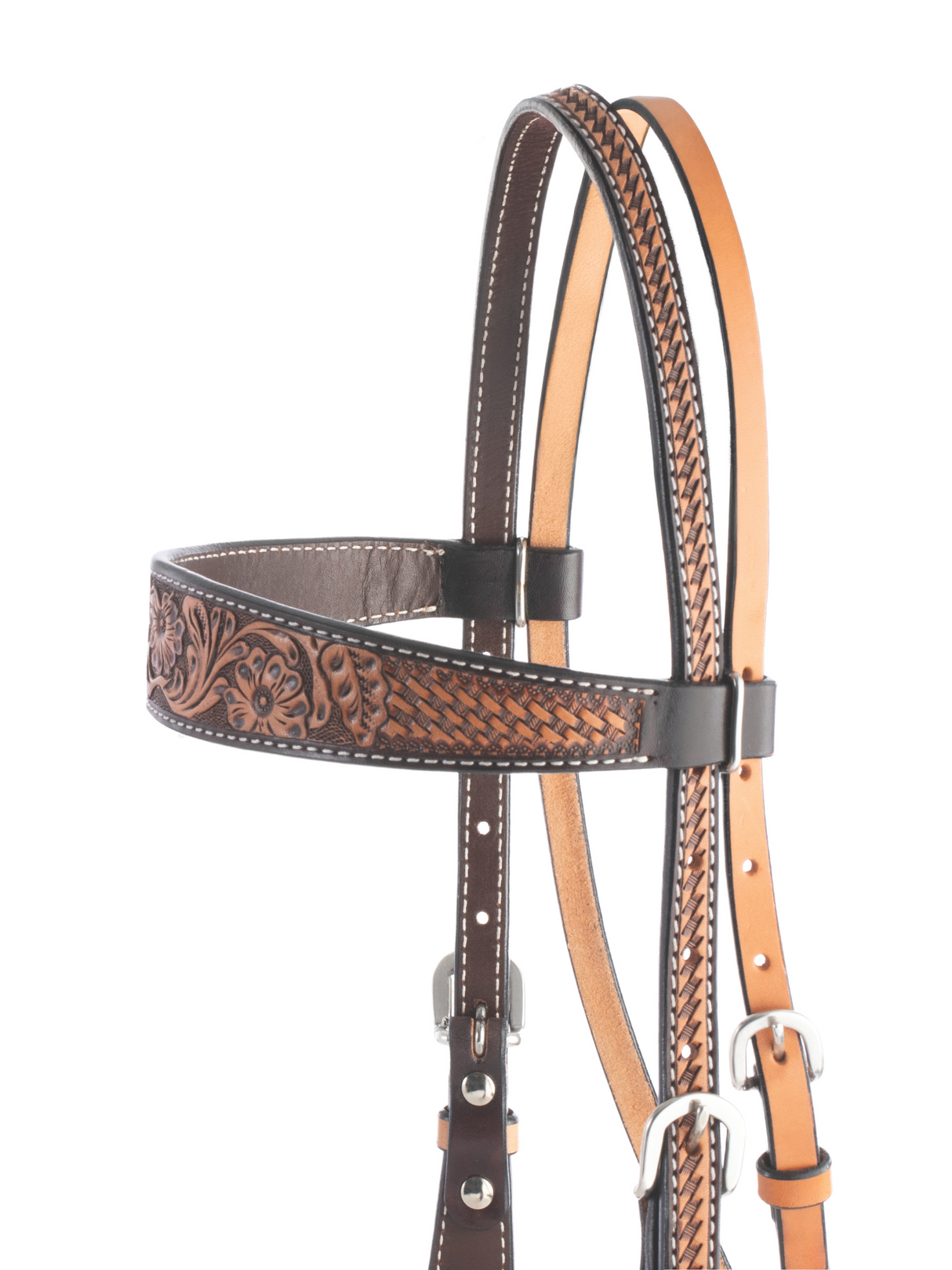 Western Bridle with Frontal Turquoise Cross Floral Tooled