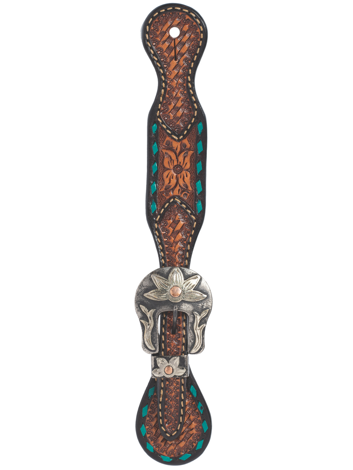 Turquoise Cross Floral Buckstitch Western Spur Gants - Adult