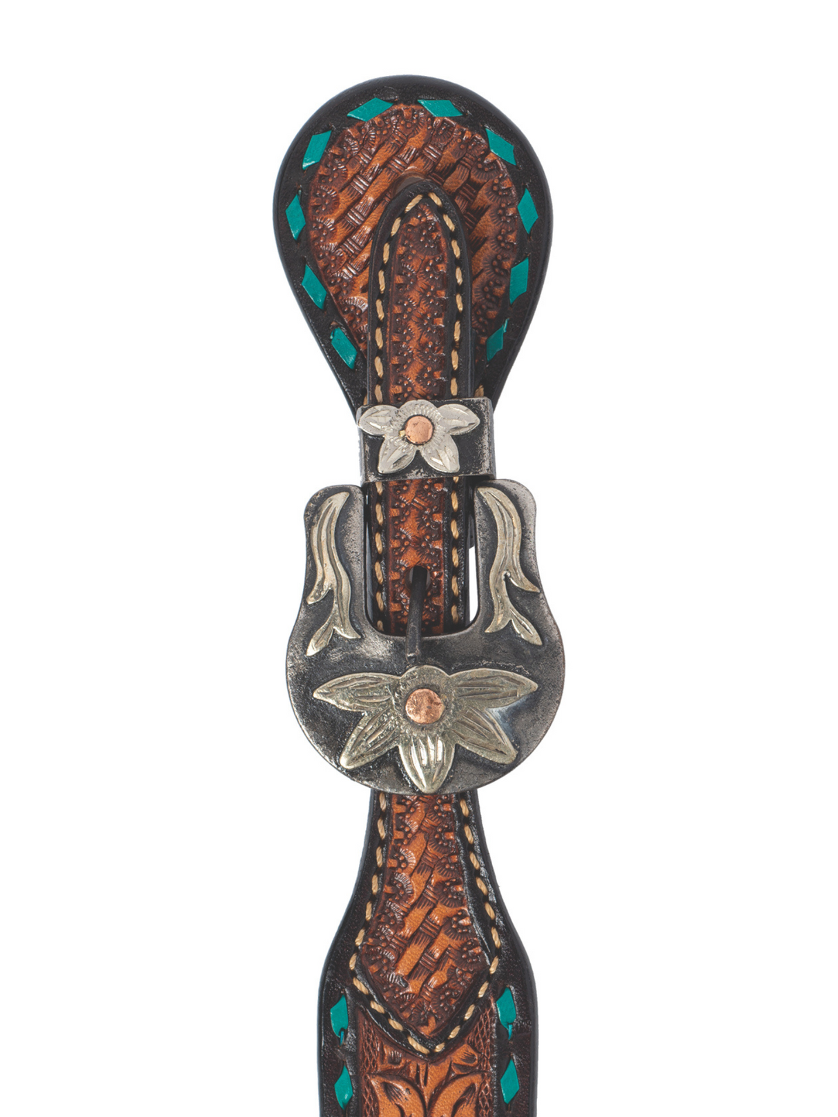 Turquoise Cross Floral Buckstitch Western Spur Gants - Adult