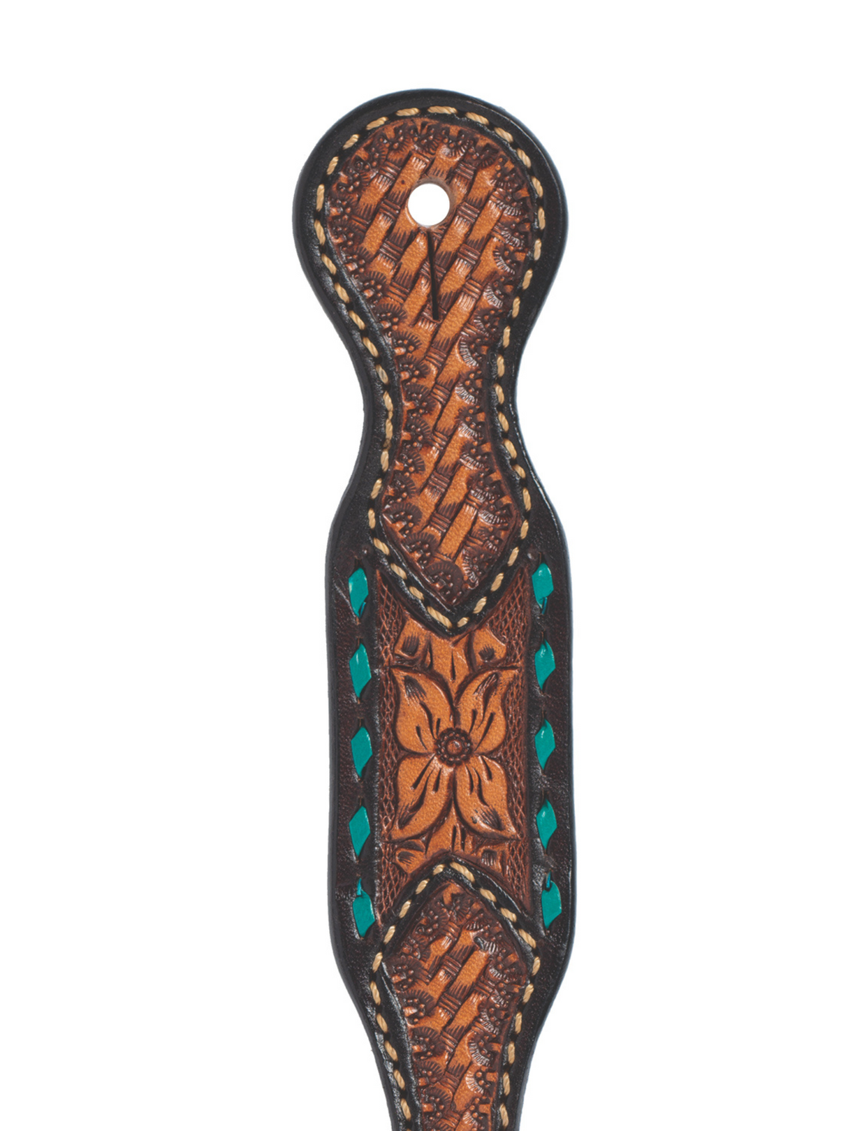 Turquoise Cross Floral Buckstitch Western Spur Gants - Adult