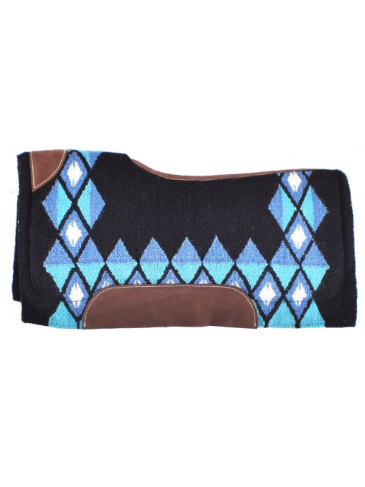 Tapis Western en laine noir, bleu et turquoise avec dessous en feutre mémoire