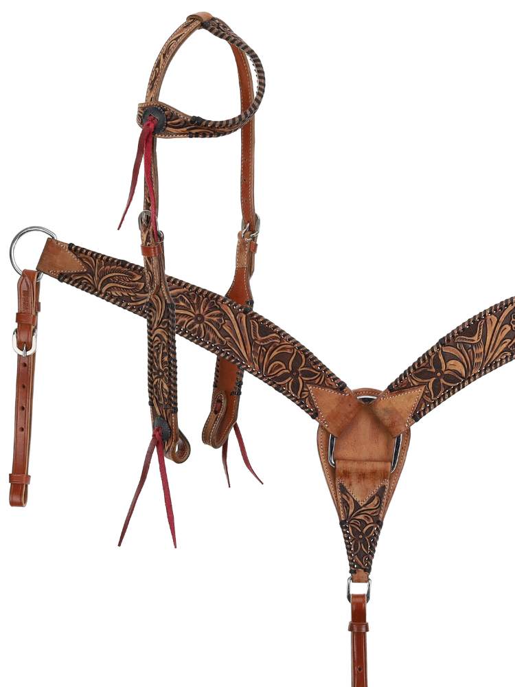 Ensemble de bride et de bricole western une oreille Tooled Meadows