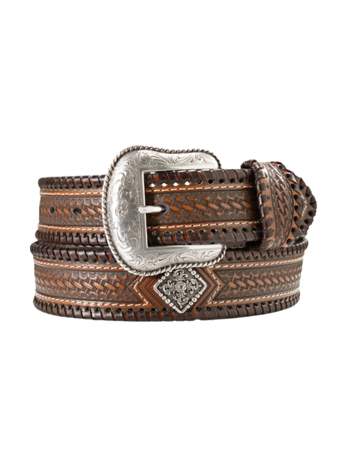 Whip Stitch Lace Brown Belt - Men's