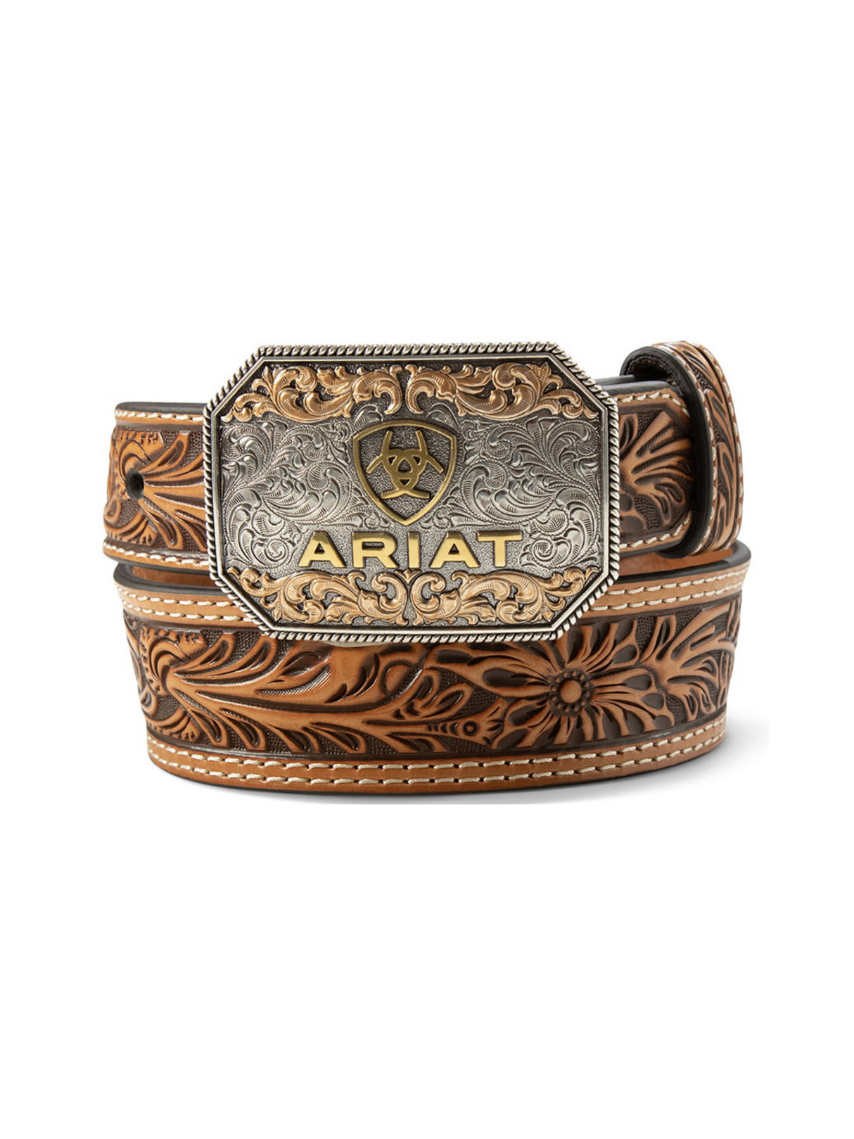 Ceinture Floral Embossed Tapered Tan avec Boucle - Enfant