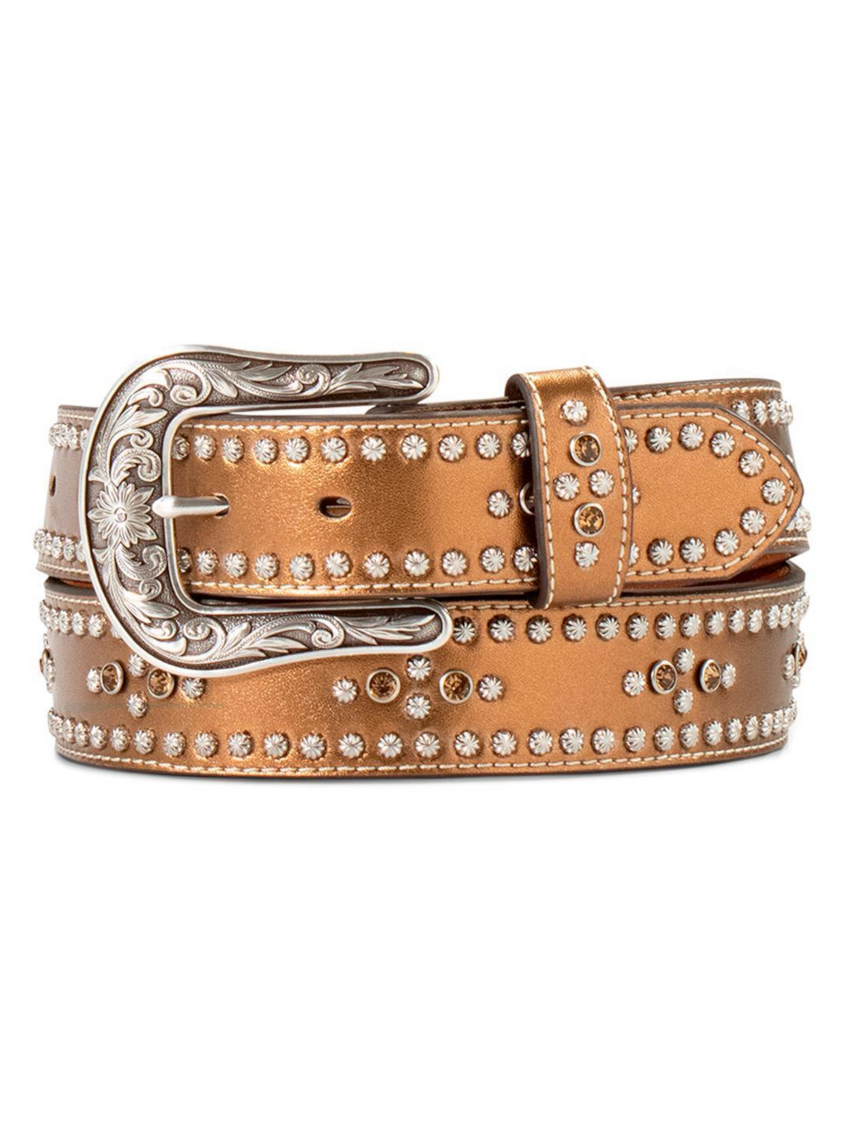 Metallic Belt with Crystals and Copper Studs - Women