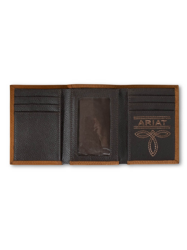 Portefeuille Trifold Logo embossé Ariat en cuir brun