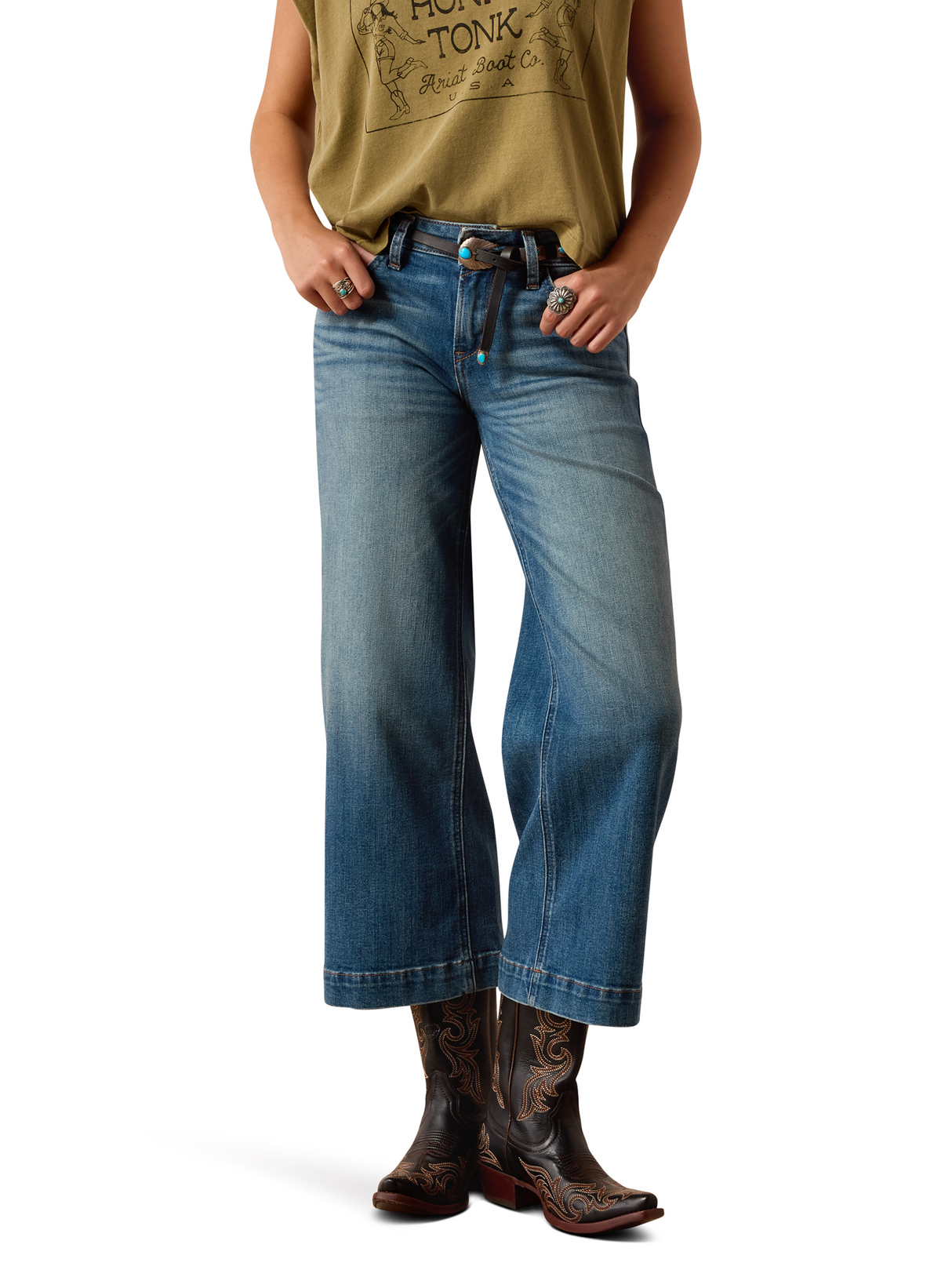 Women's Jazmine Western Wide Leg Cropped Jeans