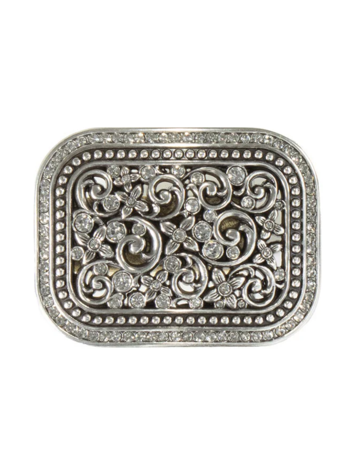 Floral Filigree Belt Buckle with Clear Crystals