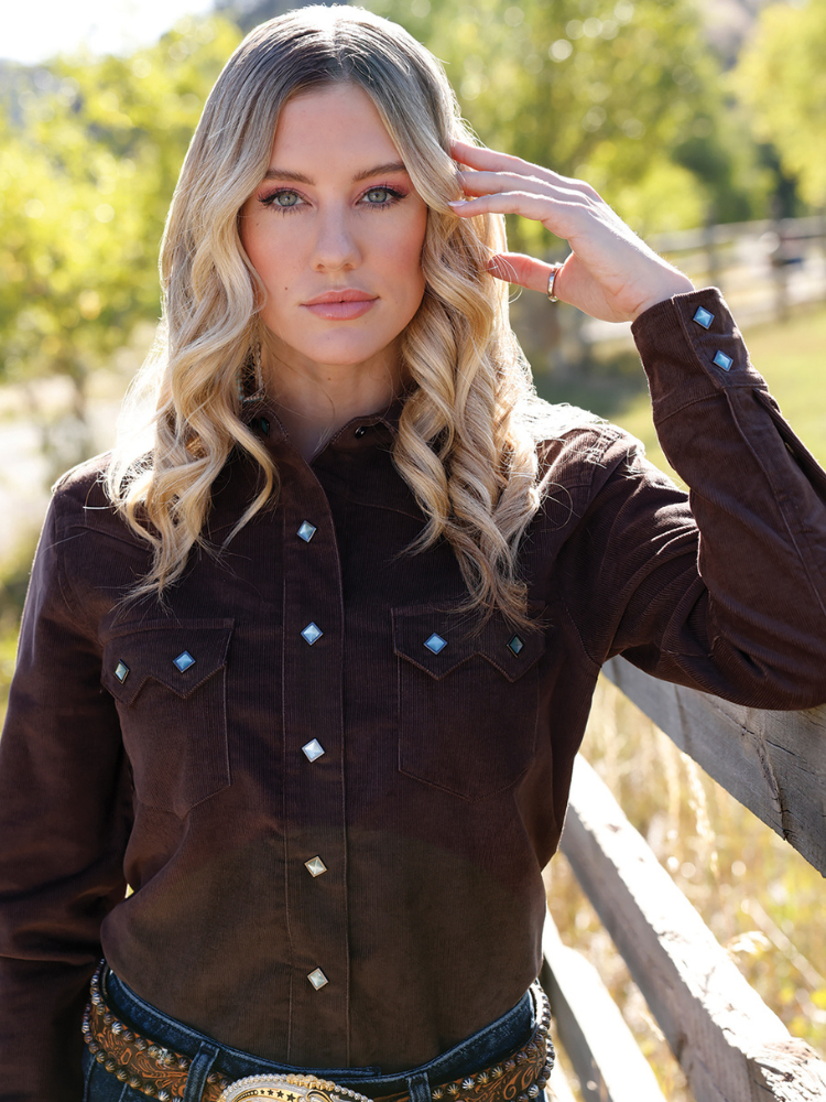 Chemise Western Corduroy Brun - Femme