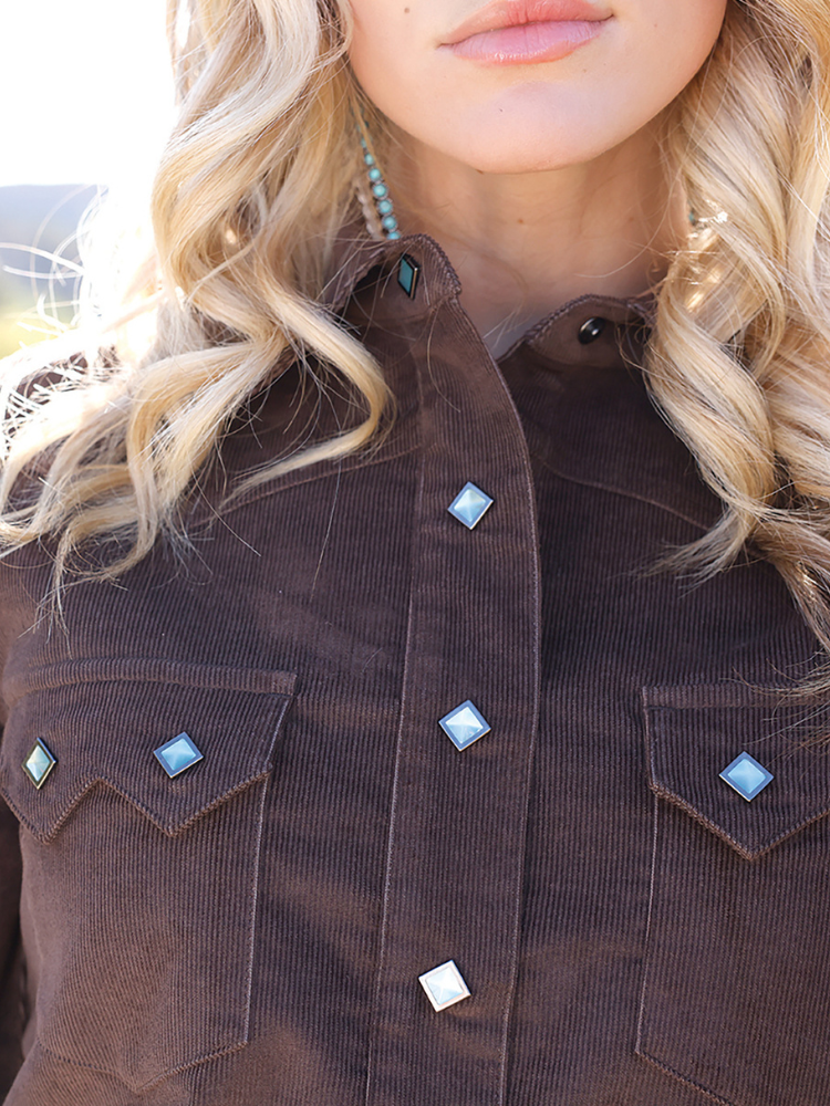 Chemise Western Corduroy Brun - Femme