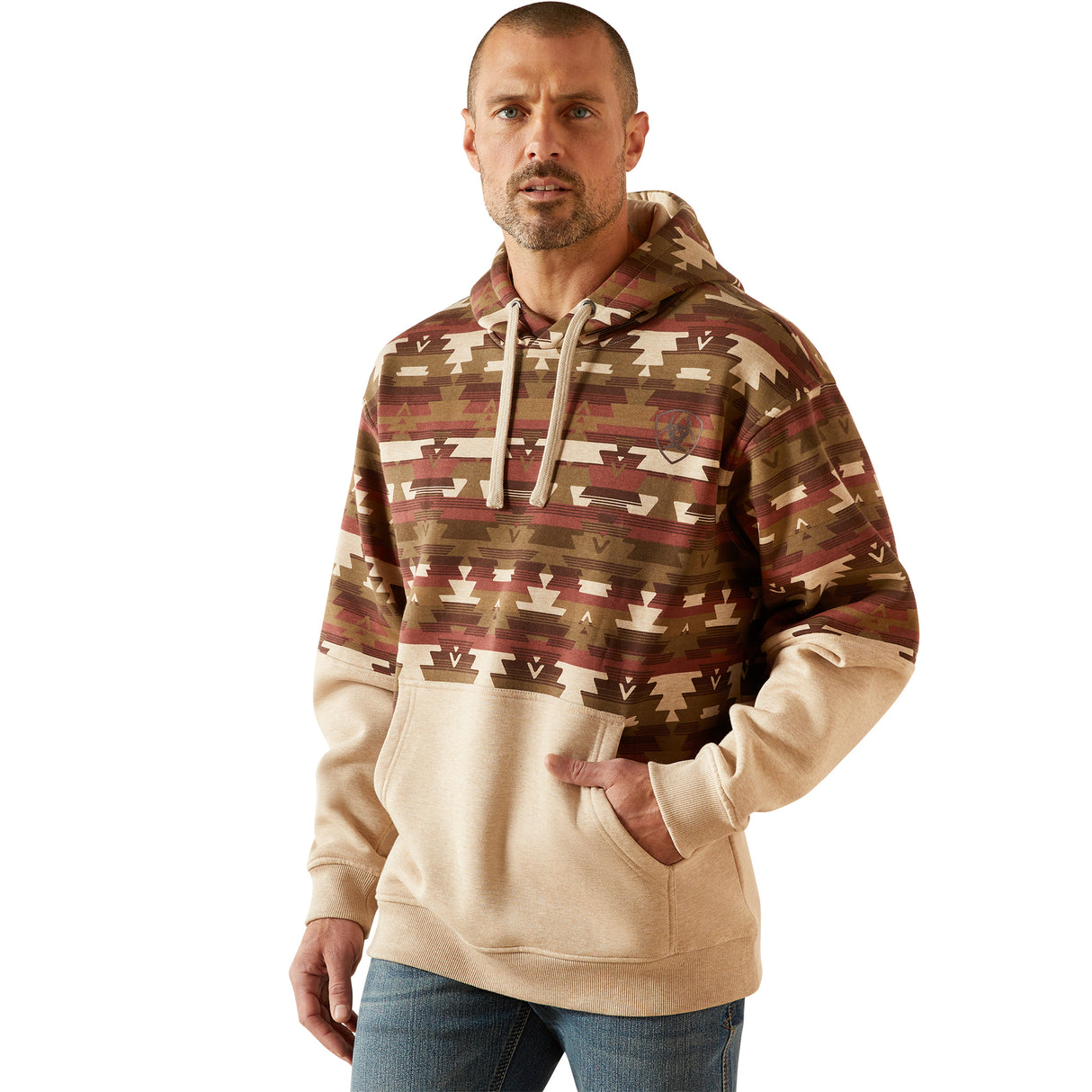 Color Block Southwest Oatmeal Hoodie - Men's