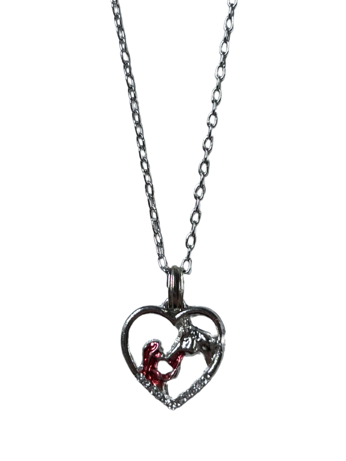 Collier avec petite breloque coeur avec fille et cheval