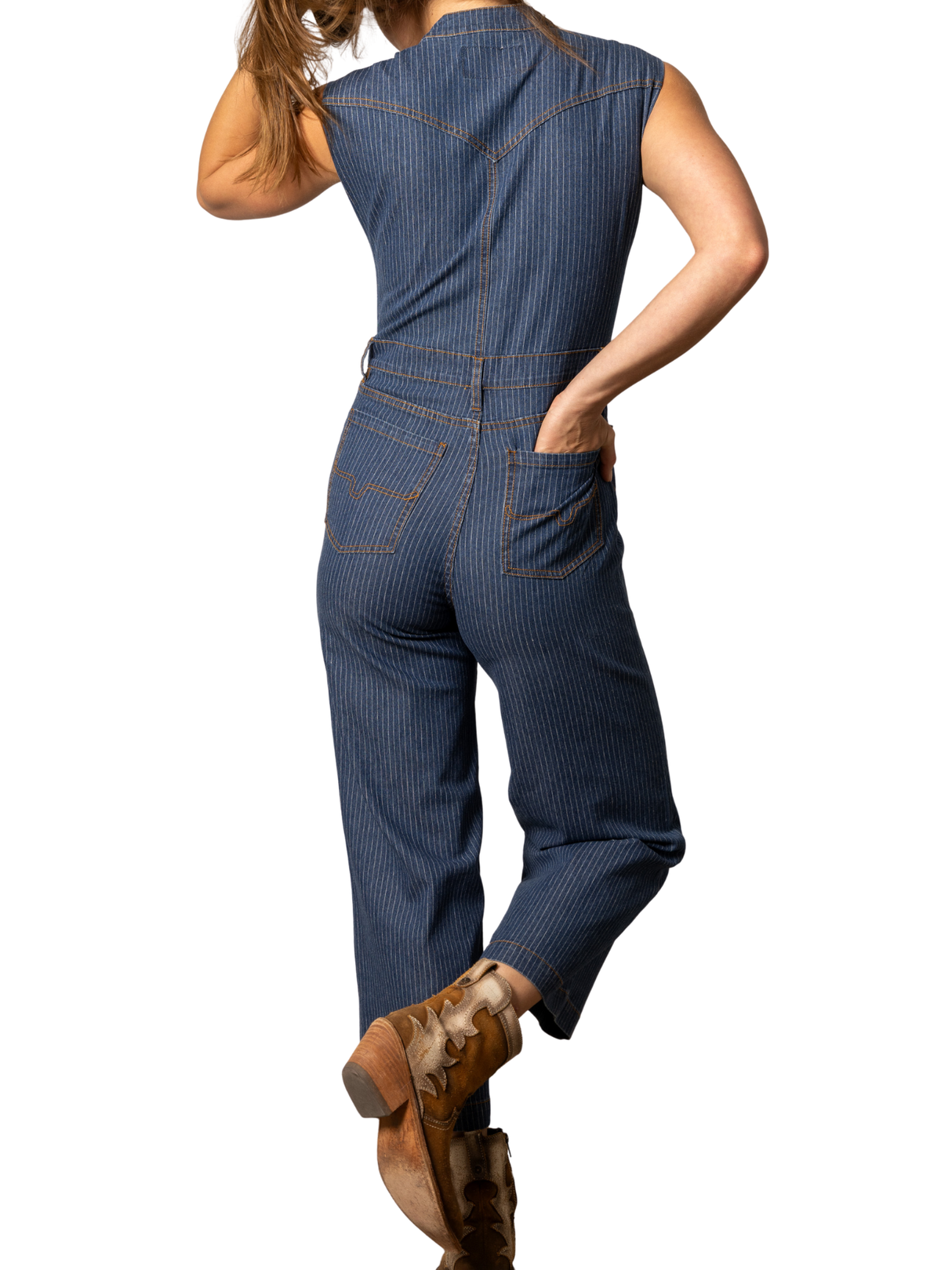 Hadley Mini-Stripe Denim Jumpsuit - Women's