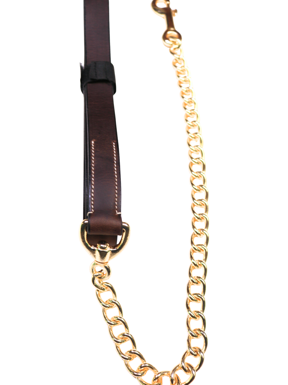 Flat leather leash with chain