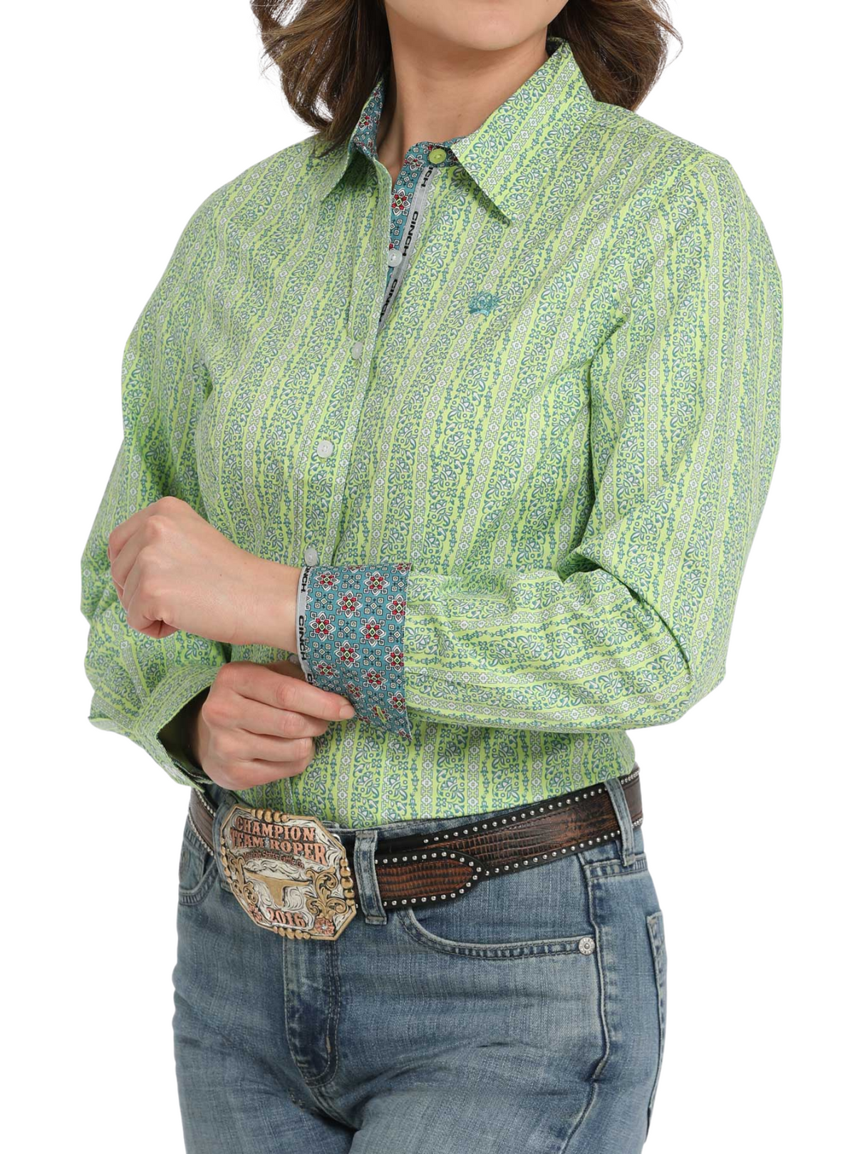 Chemise Western Imprimé Géométrique Lime - Femme