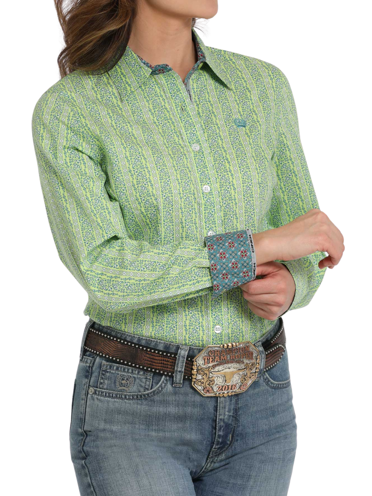 Chemise Western Imprimé Géométrique Lime - Femme