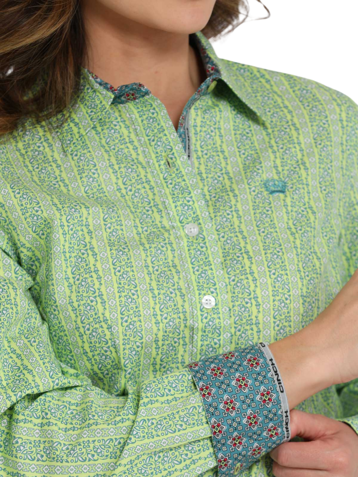 Chemise Western Imprimé Géométrique Lime - Femme