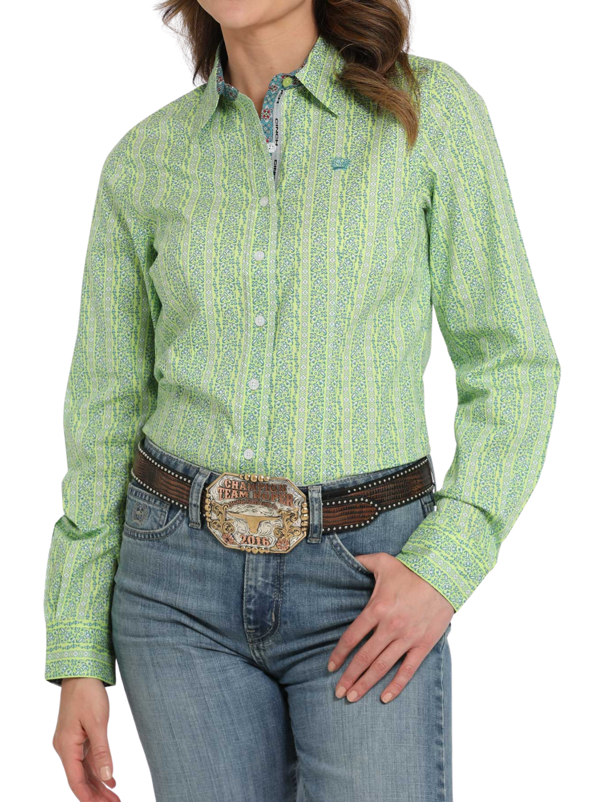 Chemise Western Imprimé Géométrique Lime - Femme
