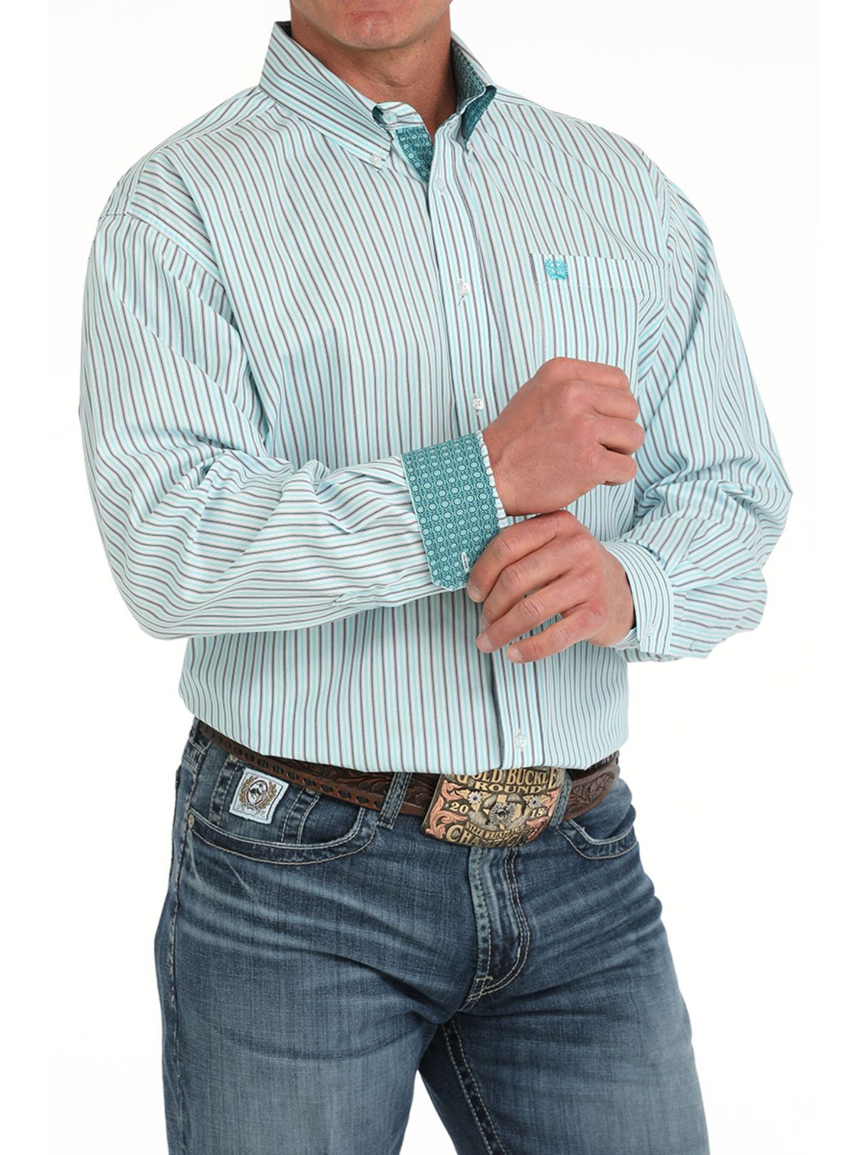 White Stripes Stretch Western Shirt - Men's