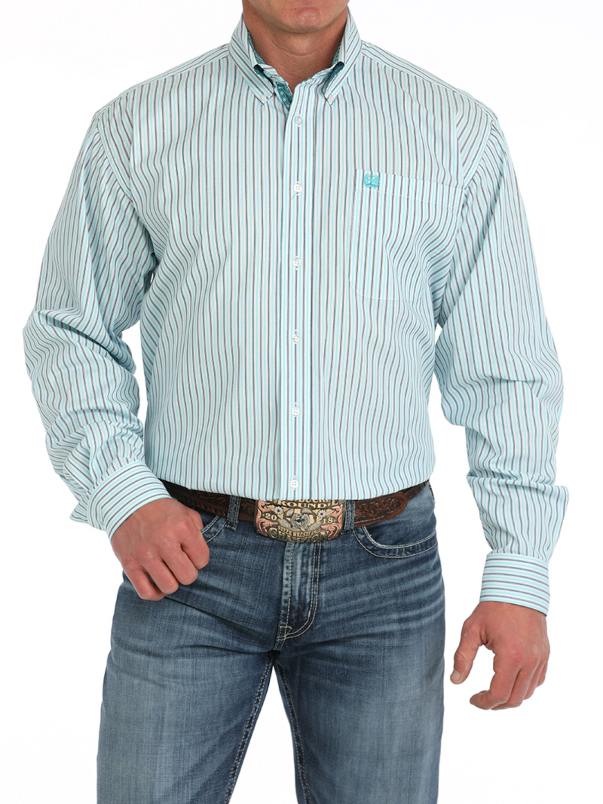White Stripes Stretch Western Shirt - Men's