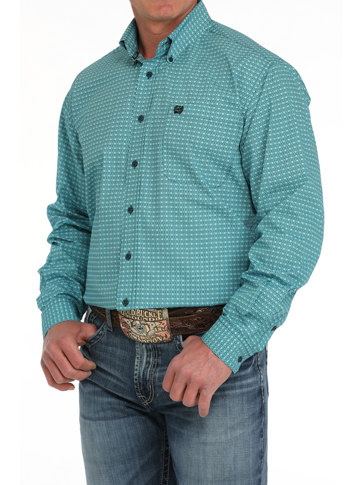 Turquoise Medallion Western Shirt - Men