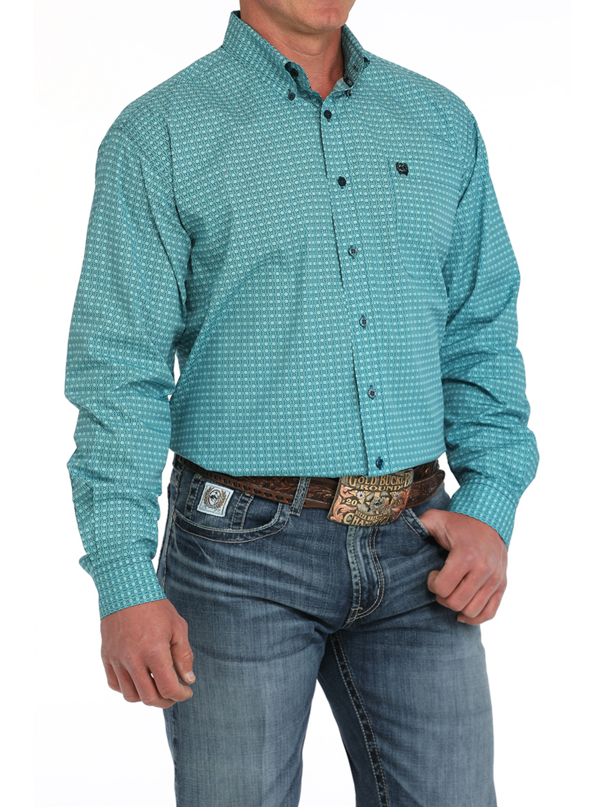 Turquoise Medallion Western Shirt - Men